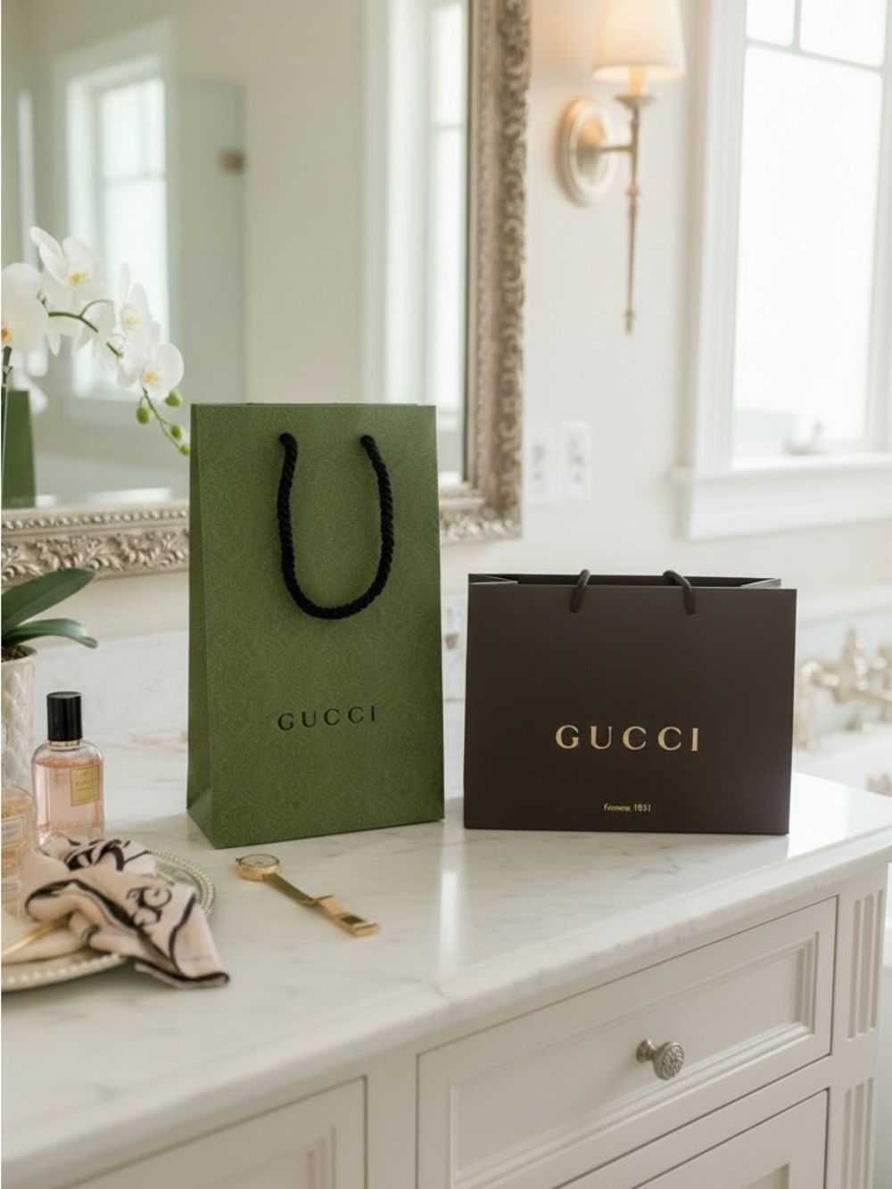 Gucci Olive Green and Dark Brown Branded Gift Bags